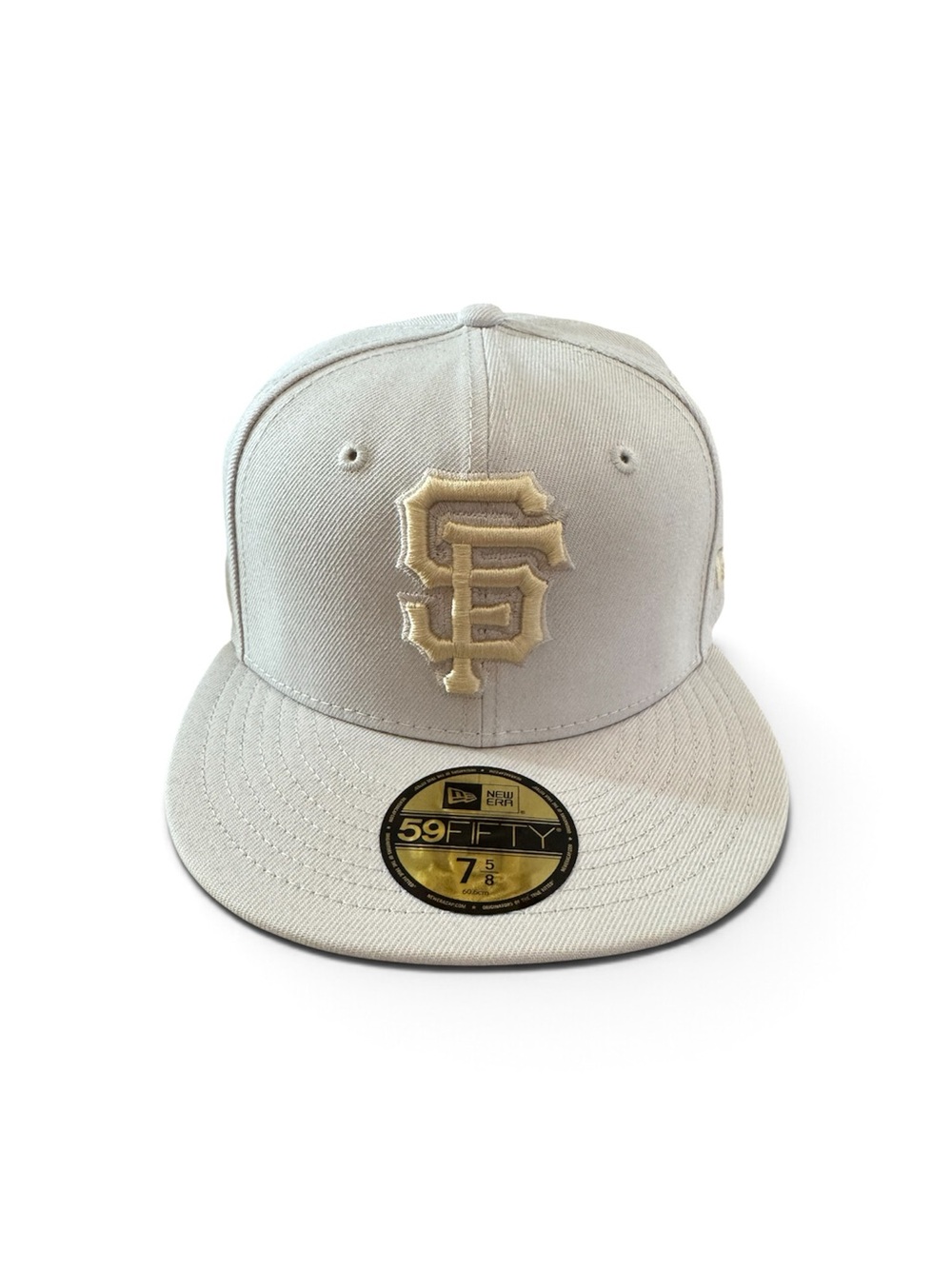New Era Unisex Fitted Cap in Light Gray/Beige with Gold SF Emblem